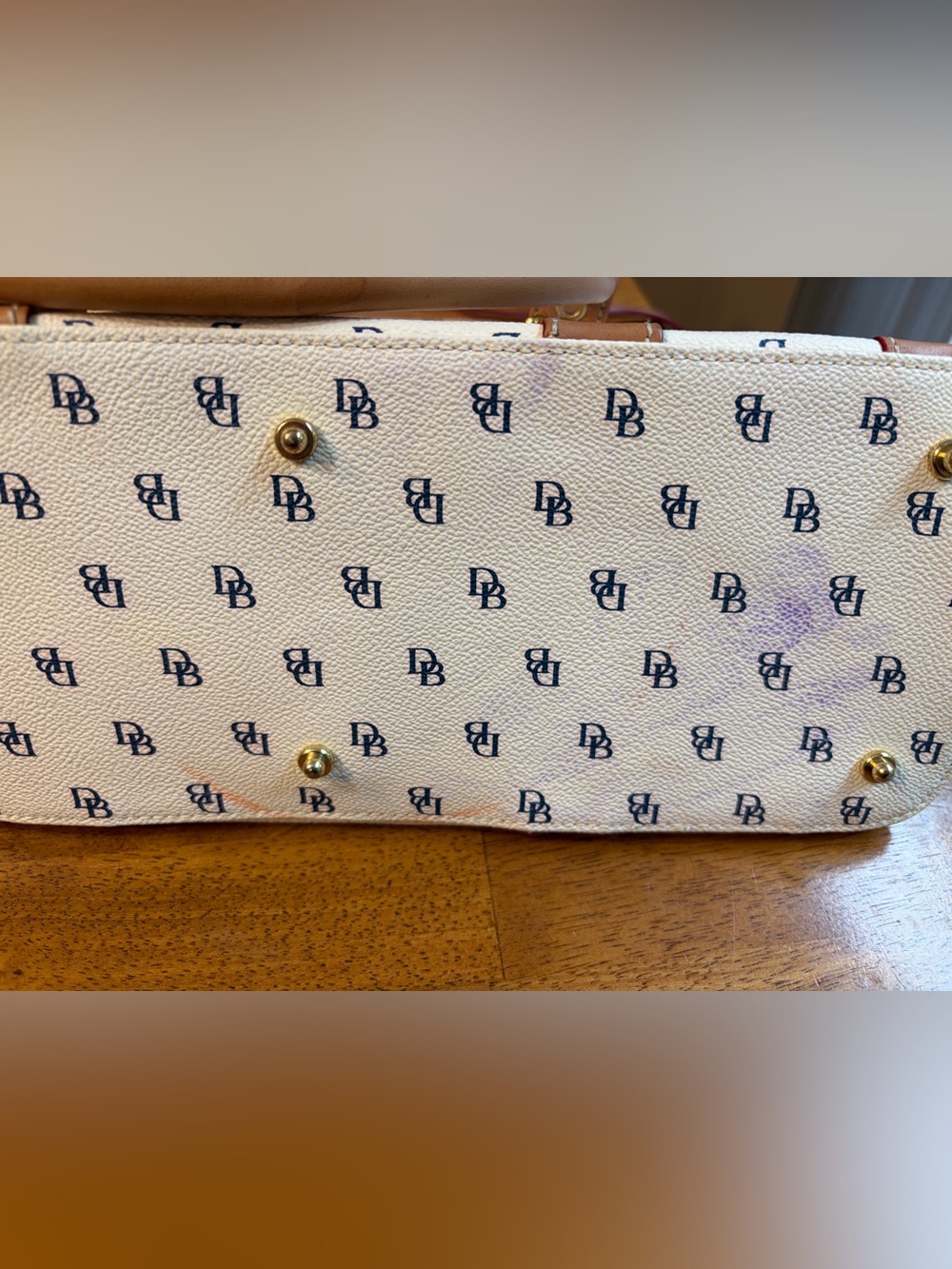 Dooney & Bourke Monogram Satchel with Tan Trim and Navy Logos - Picture 11 of 11